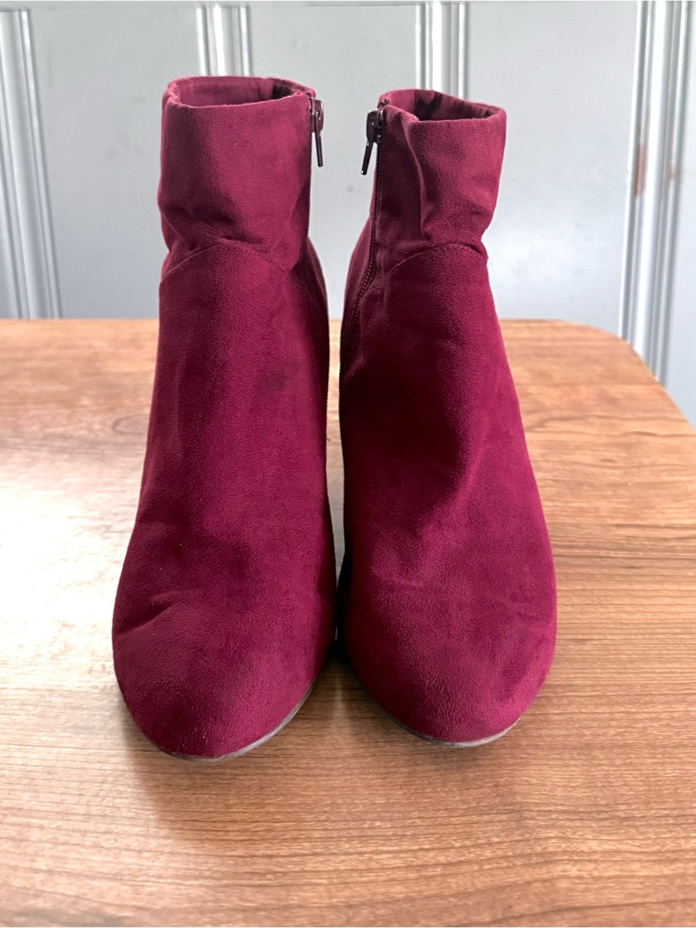 Christian Siriano Wine Suede Ankle Booties